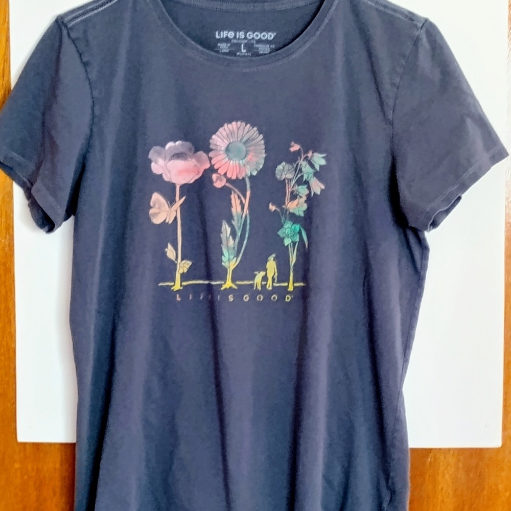 Life is Good Womens Large Blue Short-Sleeved Crusher Lite T-Shirt